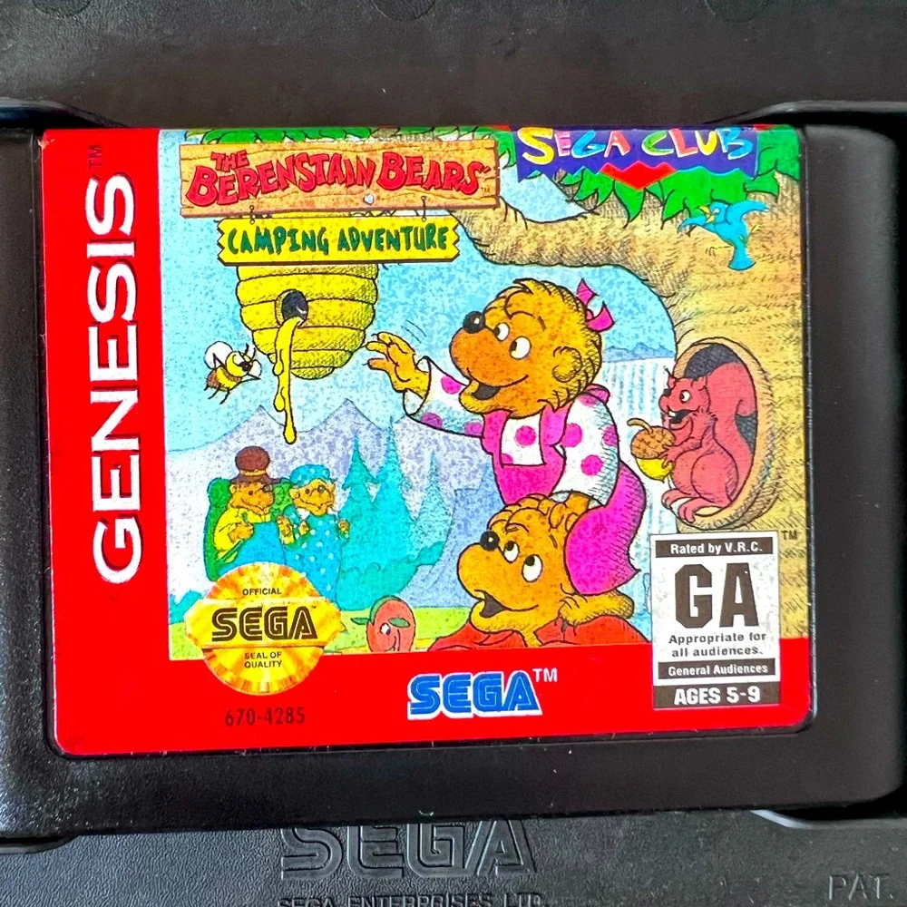 Vintage Sega Genesis “The Berenstain Bears Camping Adventure” Game Cartridge.